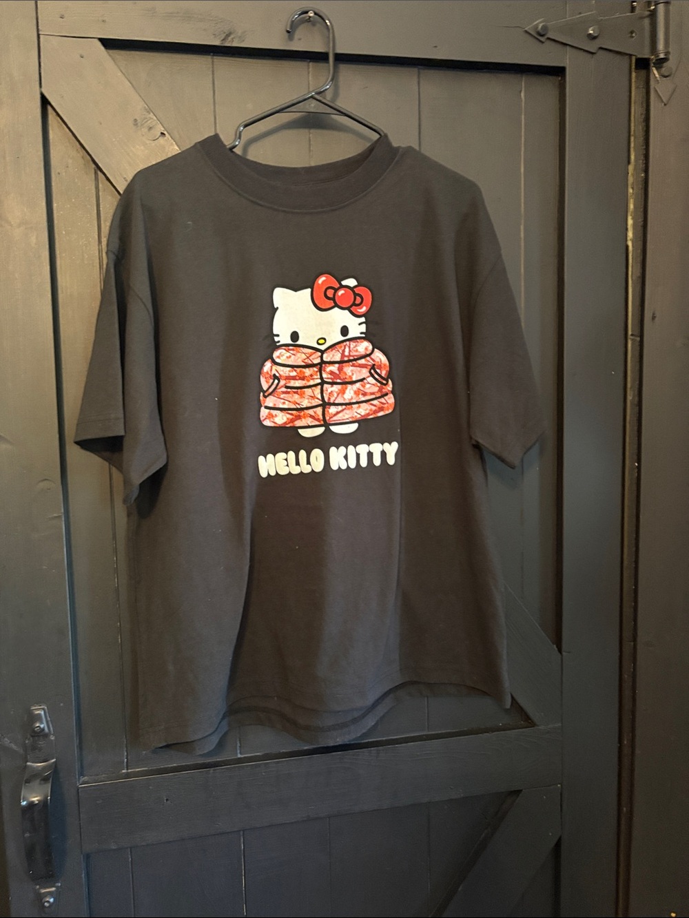 Hello Kitty Black Tee with Red Bow and Patterned Jacket
